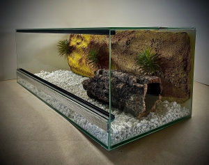 Terrarium szklane z pustynnym wystrojem 73x30x25 cm.